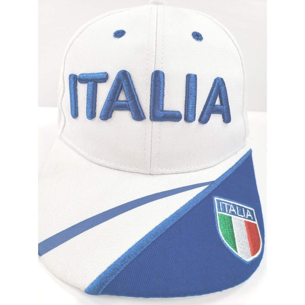 Italia Baseball Cap Mens One Size White Blue Embroidered Adjustable Strapback